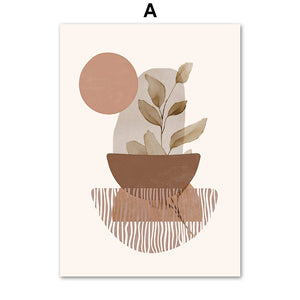 Line Leaves Geometric Abstract Boho Wall Art – Frameless Canvas Home Decor