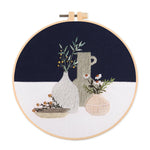 Embroidery DIY Material Bag Kit Cross Stitch – Plant Flower Pattern, Cotton Linen Fabric Craft Kit with Hoop, Beginners Handmade Gift