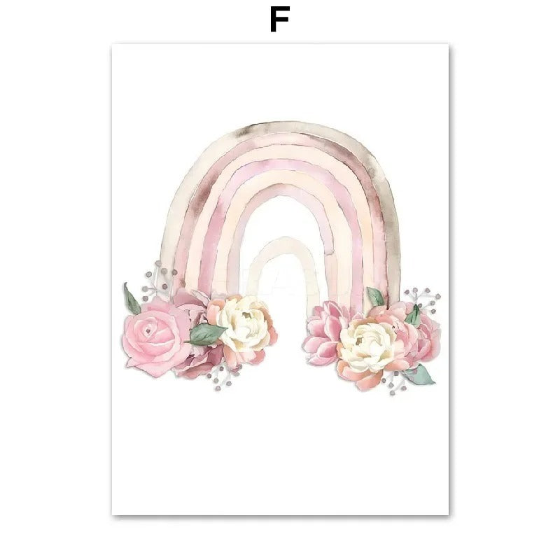 Frameless Rainbow Castle & Crown Canvas Painting: Nordic Wall Art Poster for Kids' Rooms & Nursery Decor