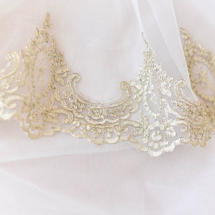 Extra Wide Light Gold Bone Lace Trim: High-Quality Polyester Embroidery for DIY Fashion, Skirts & Head Accessories