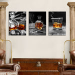 Vodka Wine Glass Still Life Triple Oil Painting – Canvas Wall Art for Living Room & Home Decoration