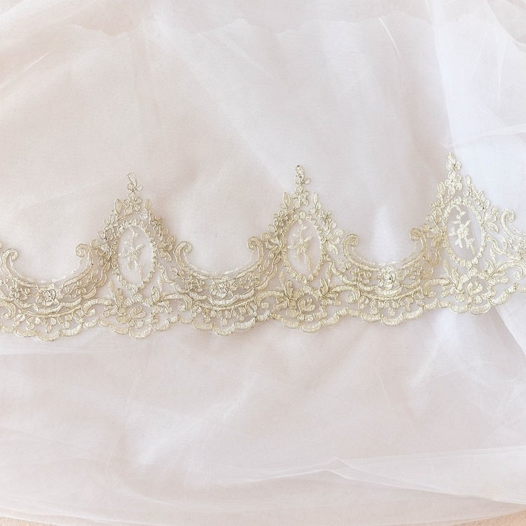 Extra Wide Light Gold Bone Lace Trim: High-Quality Polyester Embroidery for DIY Fashion, Skirts & Head Accessories