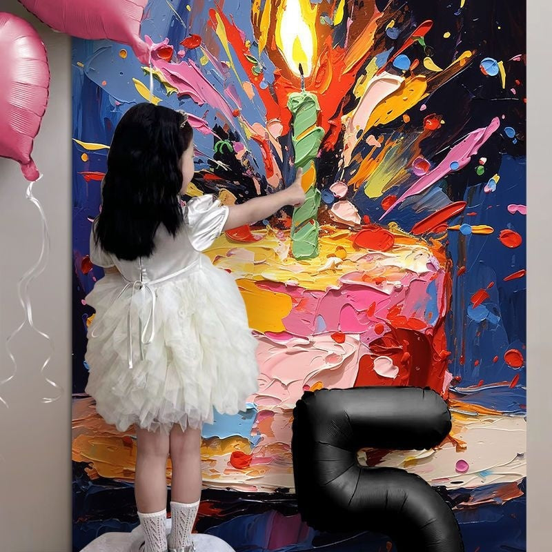 Birthday Scene Setting Supplies – Hanging Cloth Banner, Cake & Photo Background for Party Decoration