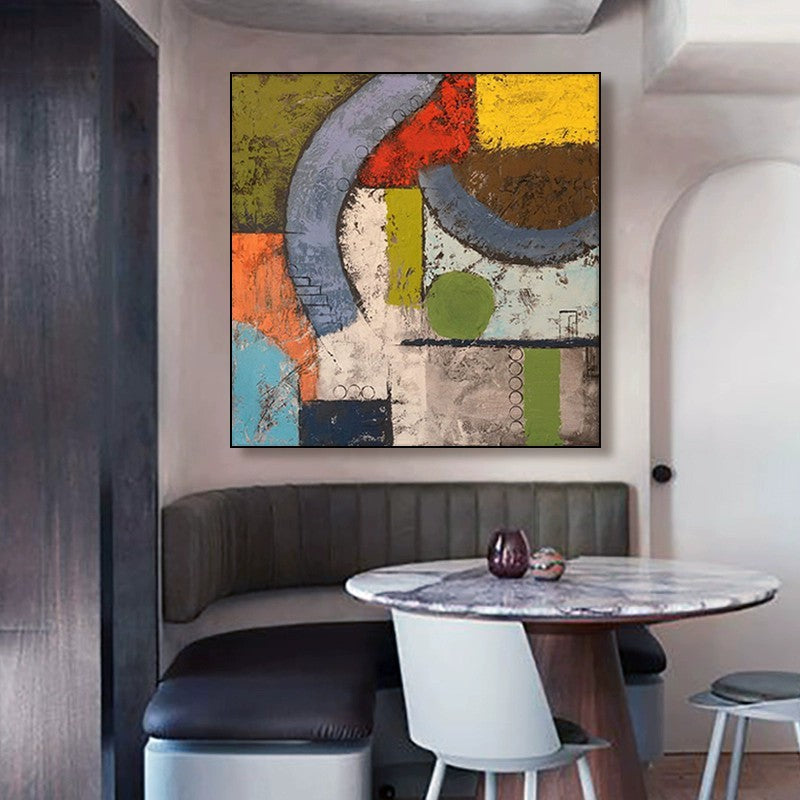 Medieval Style Block Scraper Abstract Oil Painting: Textured Handmade Frameless Canvas Wall Art Decor