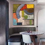 Medieval Style Block Scraper Abstract Oil Painting: Textured Handmade Frameless Canvas Wall Art Decor