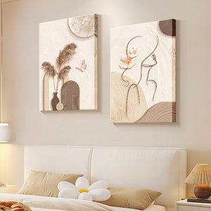 Cream Style Abstract Line Character Wall Art – Decorative Hanging Mural