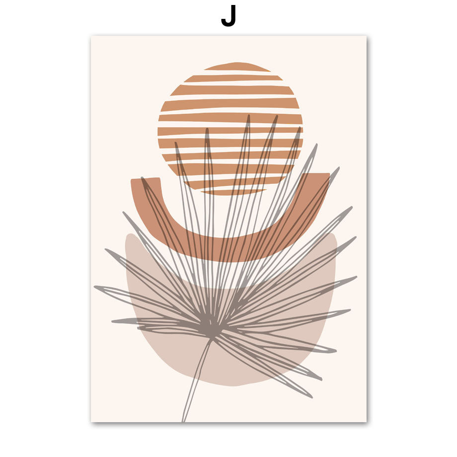 Line Leaves Geometric Abstract Boho Wall Art – Frameless Canvas Home Decor
