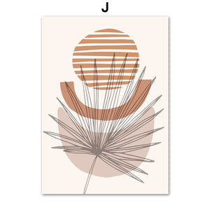 Line Leaves Geometric Abstract Boho Wall Art – Frameless Canvas Home Decor