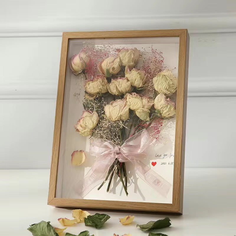 Hollow Dried Flower Photo Frame – Handmade 3D Table Decoration | Preserved Flower Storage Home & Office Display